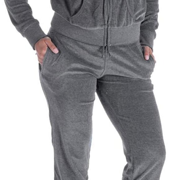 Luxury Velour Women's Tracksuit Set - Cozy Hoodie & Jogger, Size L, Dark Grey - Picture 1 of 5